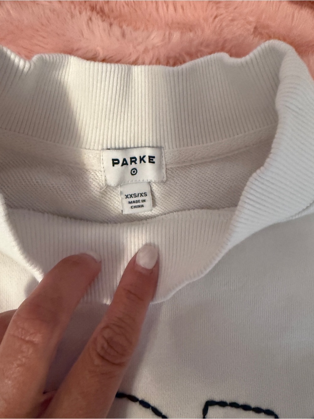 Parker White Crewneck Sweatshirt with Navy Outline Logo - Picture 2 of 2